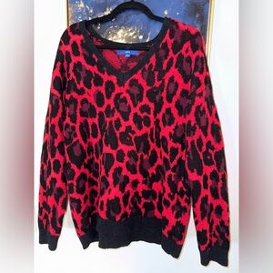 Apt. 9 Red and Black Animal print V-Neck Sweater
